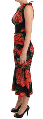 Dolce & Gabbana Black Shiny Silk Floral Print Draped Dress -   -  Dolce & Gabbana.