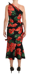 Dolce & Gabbana Black Shiny Silk Floral Print Draped Dress -   -  Dolce & Gabbana.