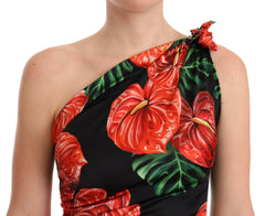 Dolce & Gabbana Black Shiny Silk Floral Print Draped Dress -   -  Dolce & Gabbana.