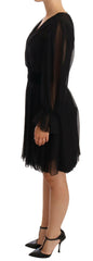 Dolce & Gabbana Black Mesh Pleated Mini Silk Stretch Dress -   -  Dolce & Gabbana.