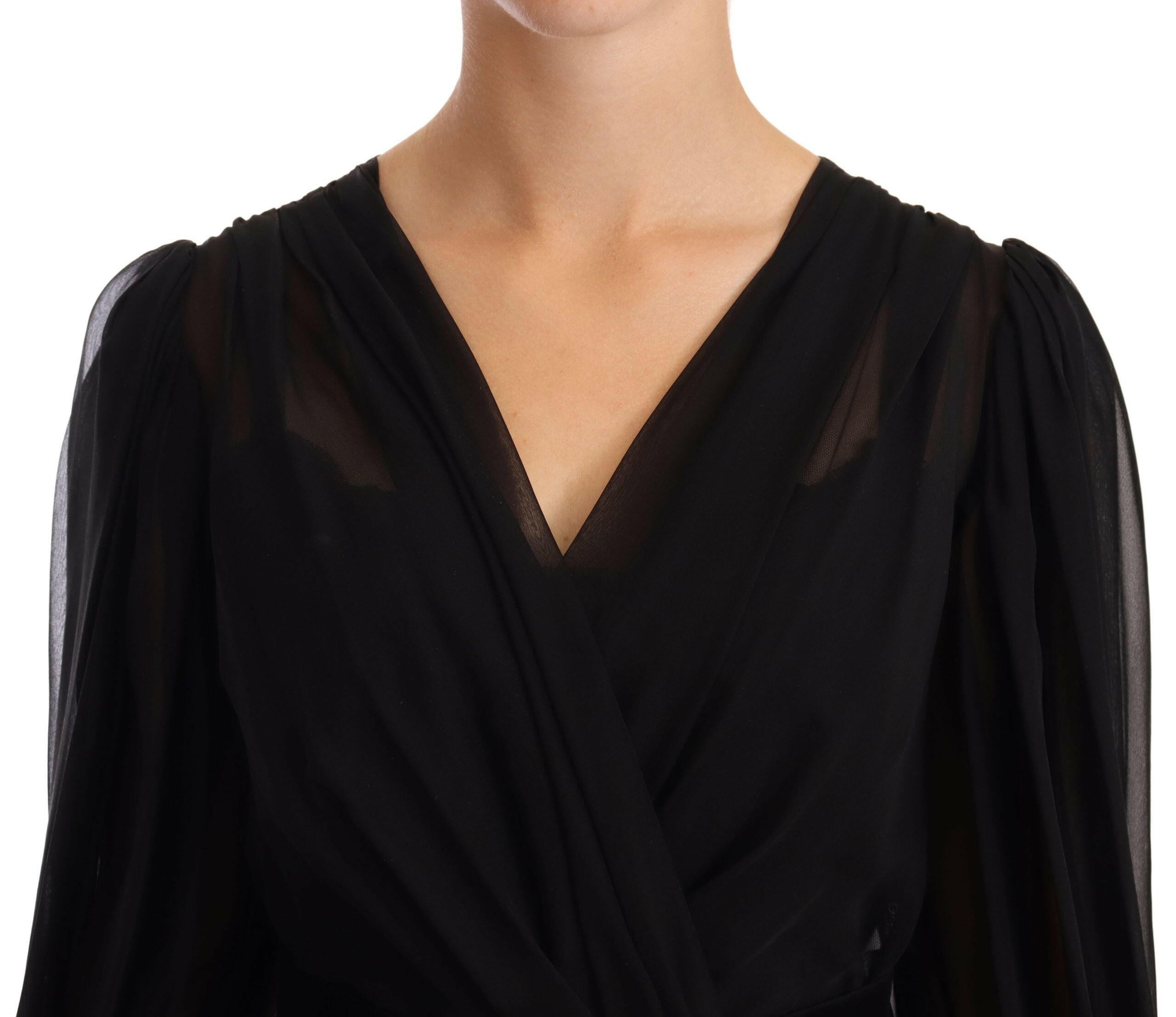 Dolce & Gabbana Black Mesh Pleated Mini Silk Stretch Dress -   -  Dolce & Gabbana.