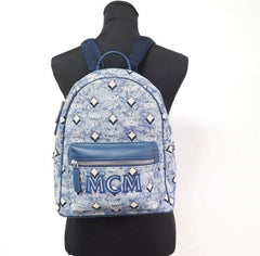 MCM Stark Small Blue Vintage Jacquard Monogram Logo Fabric Backpack Bookbag -  Luxury Backpacks for Women -  MCM.