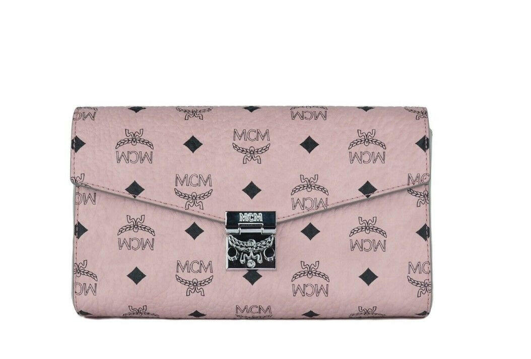 MCM Medium Soft Pink Signature Diamond Logo Leather Clutch Crossbody Handbag -   -  MCM.