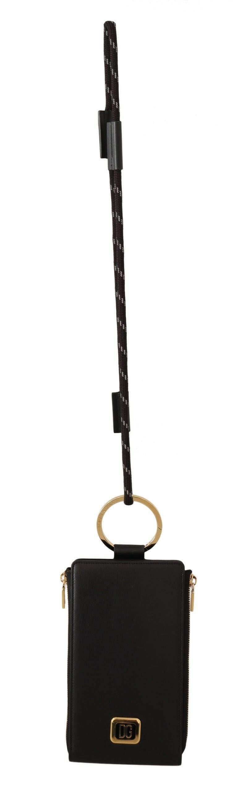 Dolce & Gabbana Black Leather Logo Plaque Neck Strap Card Coin Wallet -   -  Dolce & Gabbana.