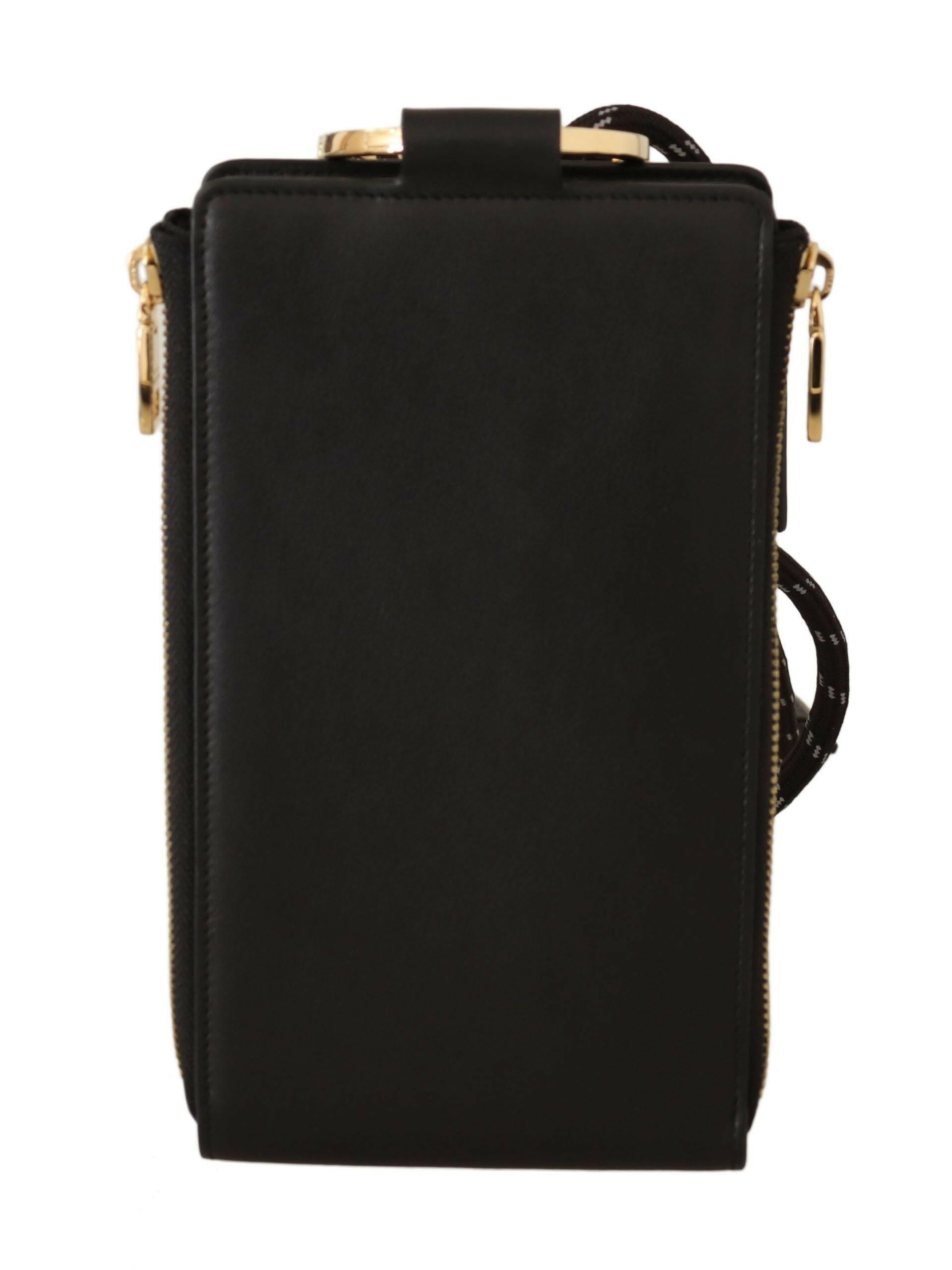 Dolce & Gabbana Black Leather Logo Plaque Neck Strap Card Coin Wallet -   -  Dolce & Gabbana.