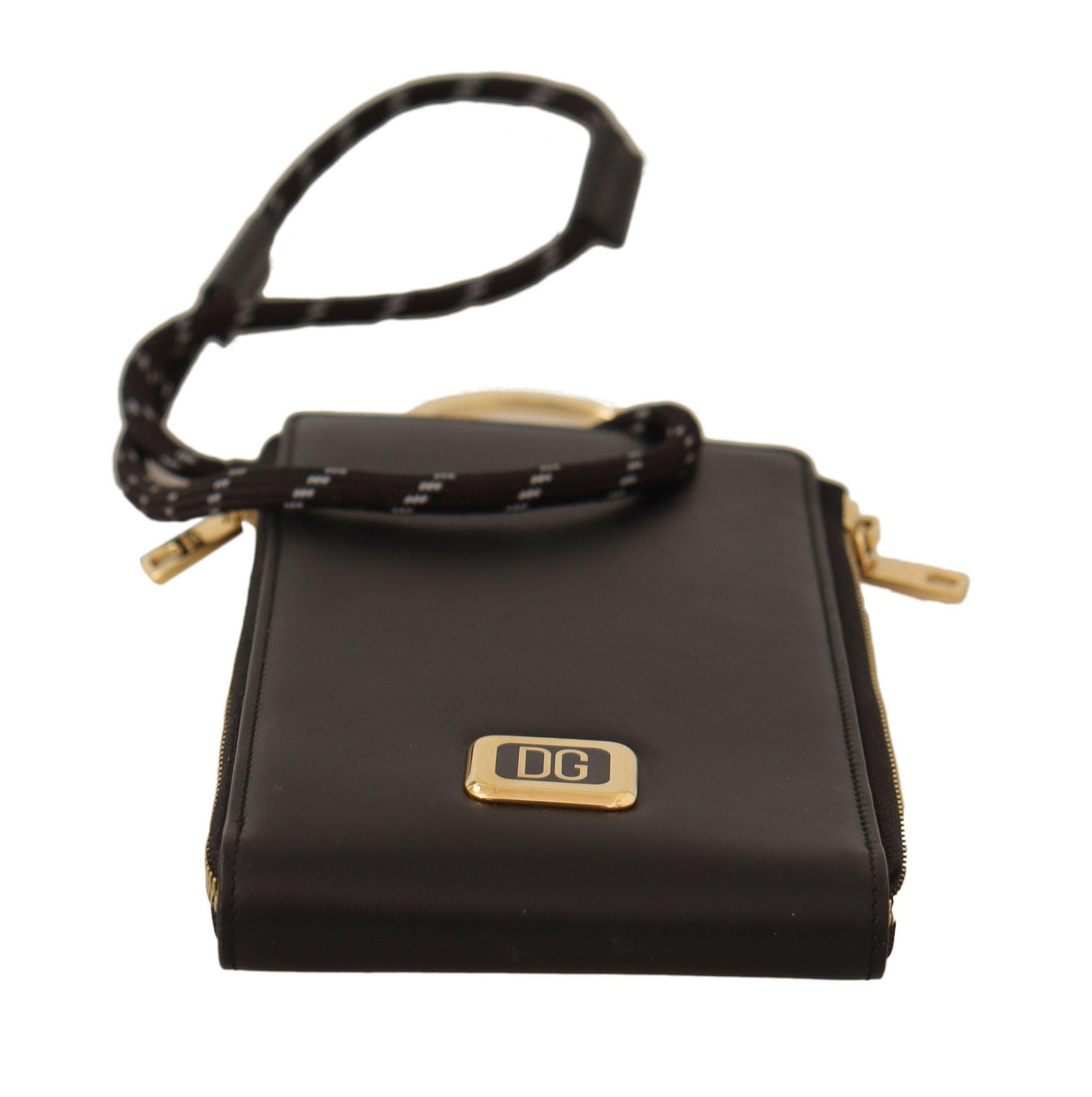 Dolce & Gabbana Black Leather Logo Plaque Neck Strap Card Coin Wallet -   -  Dolce & Gabbana.