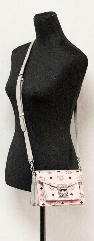 MCM Signature Soft Pink Diamond Logo Leather Mini Flap Lock Crossbody Handbag -  Luxury Cross Body Bag for Women -  MCM.