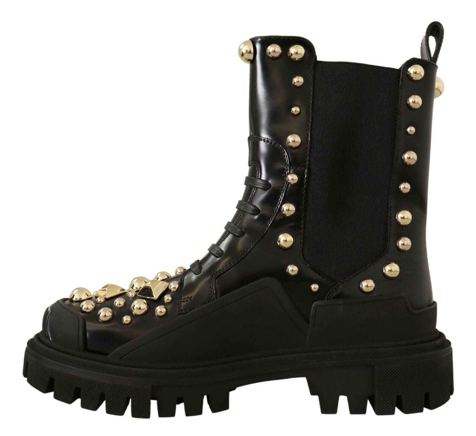 Dolce & Gabbana Black Leather Studded Combat Boots -   -  Dolce & Gabbana.