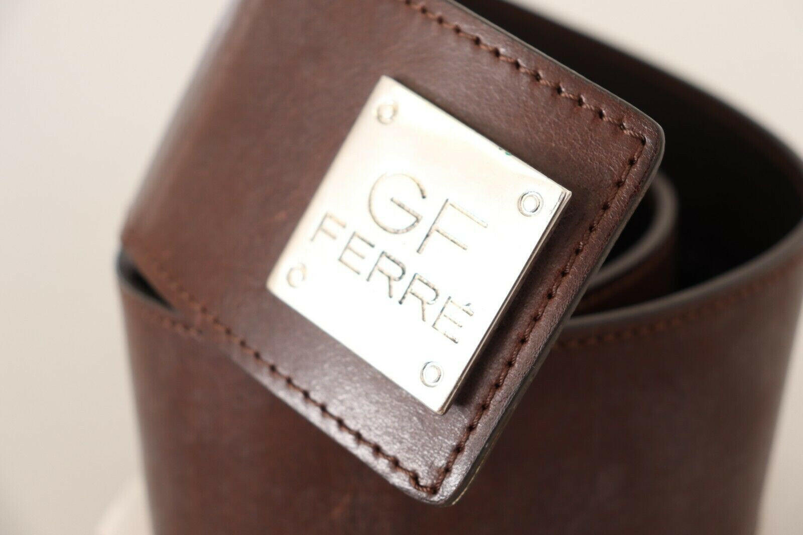 GF Ferre Brown Genuine Leather Wide Logo Buckle Waist Belt -   -  GF Ferre.