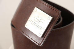 GF Ferre Brown Genuine Leather Wide Logo Buckle Waist Belt -   -  GF Ferre.