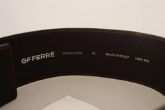 GF Ferre Brown Genuine Leather Wide Logo Buckle Waist Belt -   -  GF Ferre.