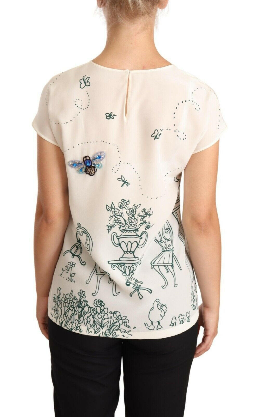 Dolce & Gabbana White Silk Garden Fountain T-Shirt Blouse -   -  Dolce & Gabbana.