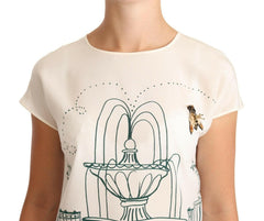 Dolce & Gabbana White Silk Garden Fountain T-Shirt Blouse -   -  Dolce & Gabbana.