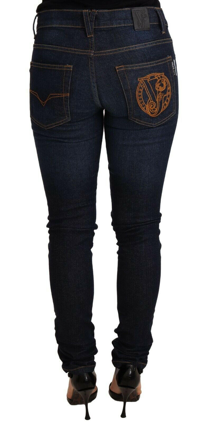 Versace Jeans Dark Blue Cotton Low Waist Skinny Denim Jeans -   -  Versace Jeans.
