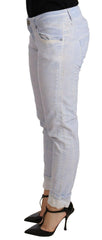 Acht Light Blue Cotton Folded Hem Denim Skinny Women Trouser Jeans -   -  Acht.