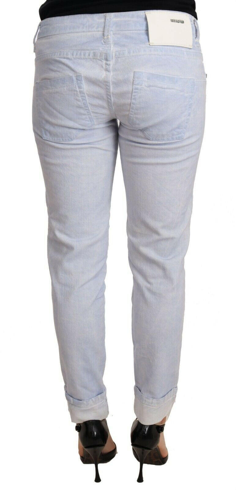 Acht Light Blue Cotton Folded Hem Denim Skinny Women Trouser Jeans -   -  Acht.