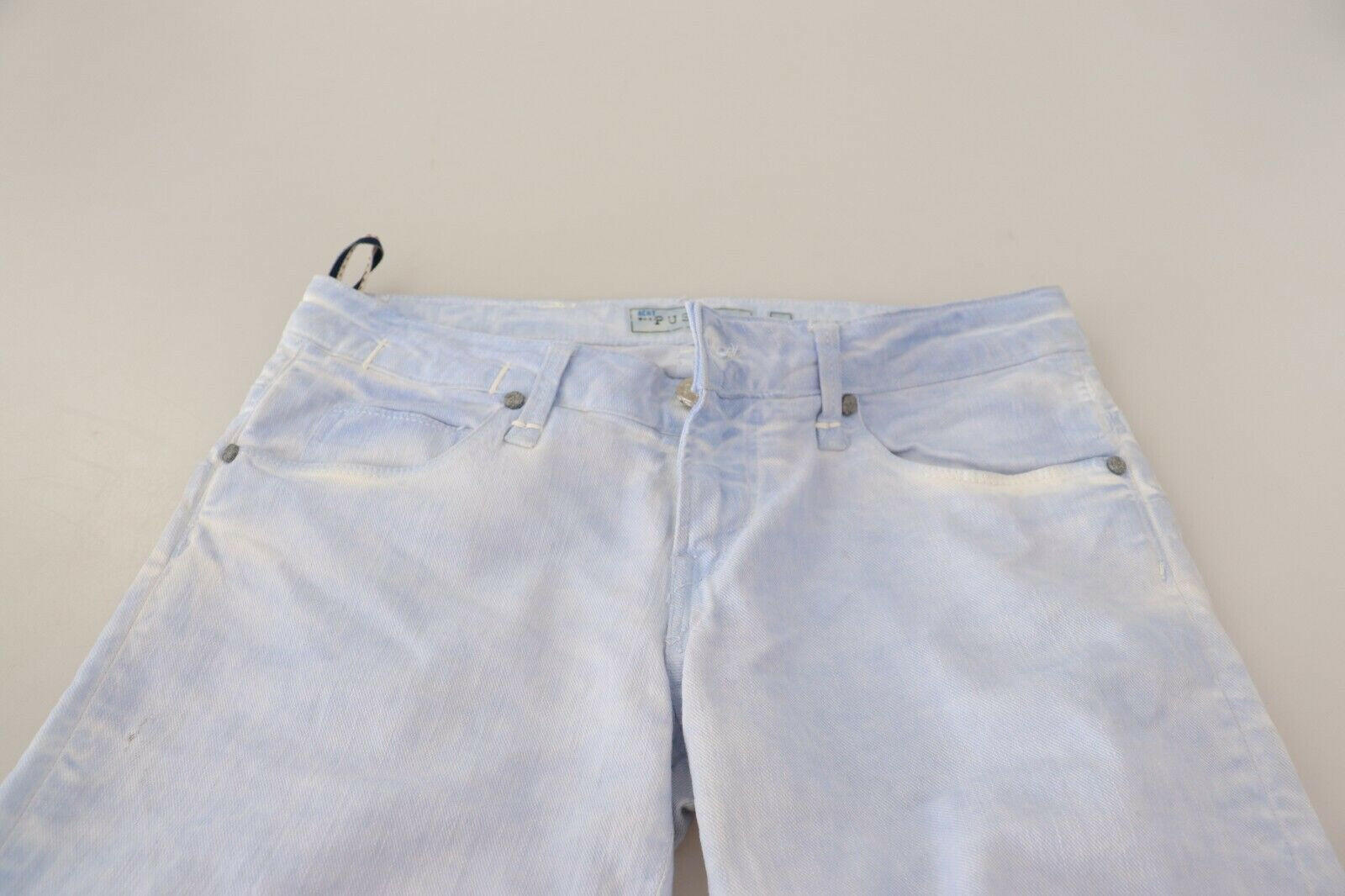 Acht Light Blue Cotton Folded Hem Denim Skinny Women Trouser Jeans -   -  Acht.