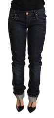 Acht Dark Blue Cotton Slim Fit Folded Hem Women Denim Trouser Jeans -   -  Acht.