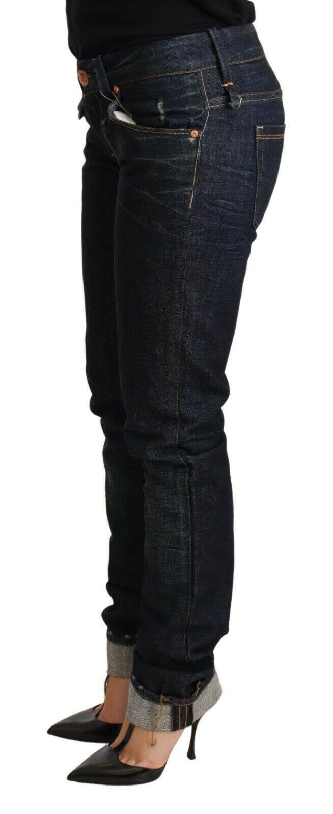 Acht Dark Blue Cotton Slim Fit Folded Hem Women Denim Trouser Jeans -   -  Acht.