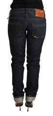 Acht Dark Blue Cotton Slim Fit Folded Hem Women Denim Trouser Jeans -   -  Acht.