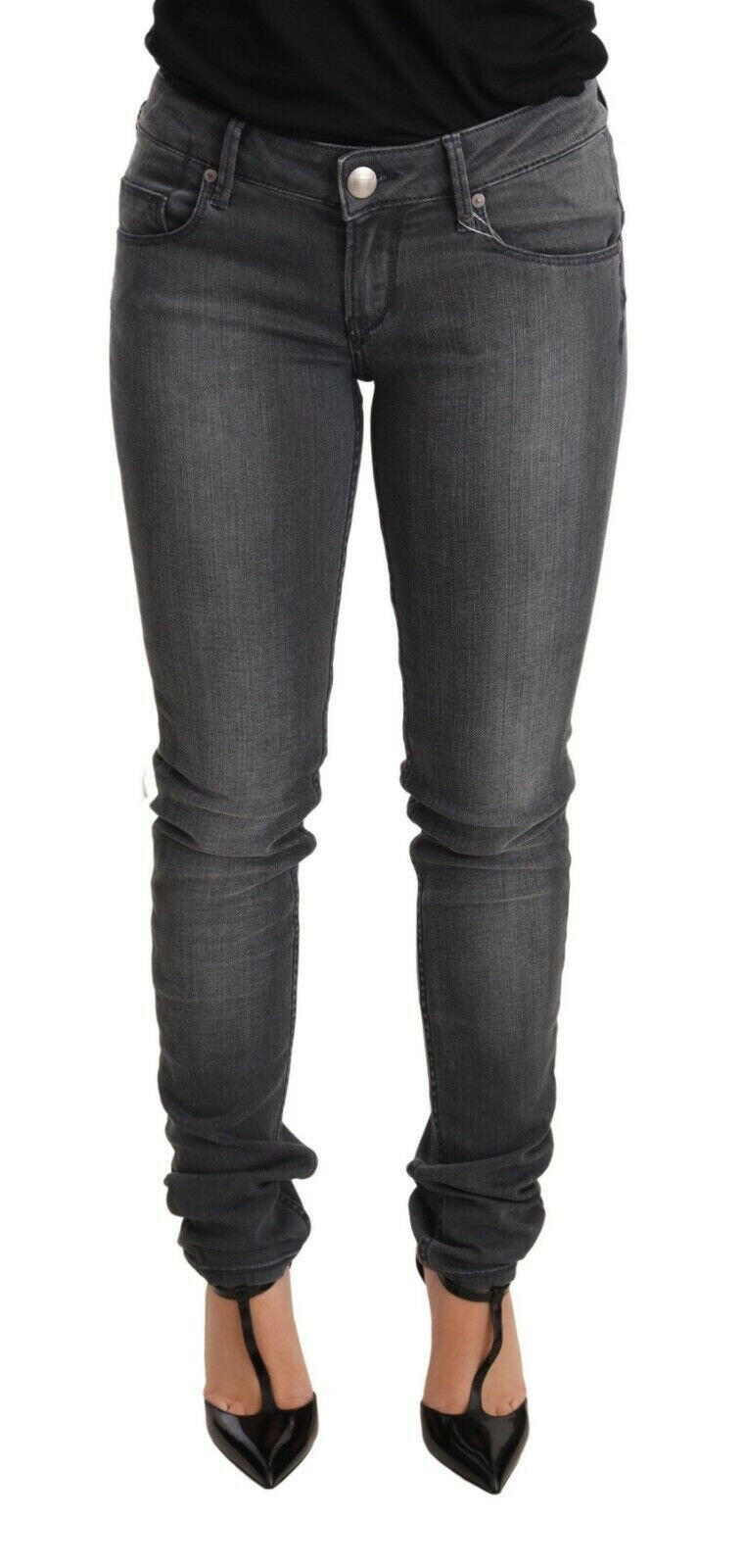 Acht Gray Washed Cotton Slim Fit Low Waist Women Denim Trouser Jeans -   -  Acht.