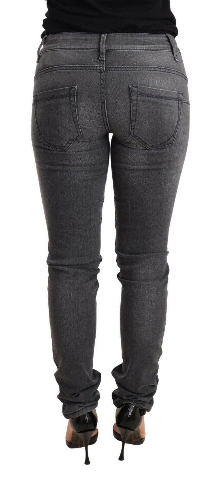 Acht Gray Washed Cotton Slim Fit Low Waist Women Denim Trouser Jeans -   -  Acht.