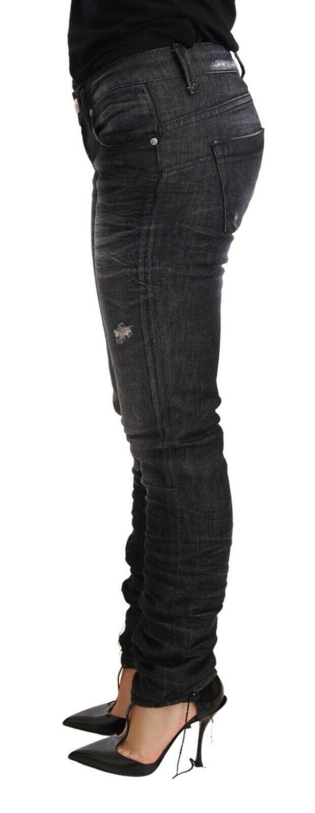 Acht Black Washed Cotton Low Waist Skinny Denim Trouser Jeans -   -  Acht.