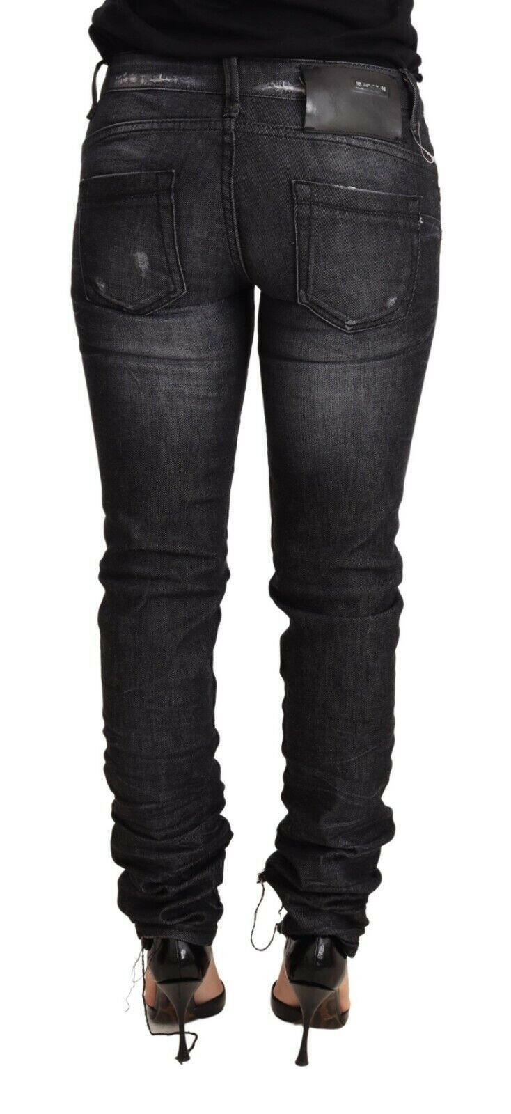 Acht Black Washed Cotton Low Waist Skinny Denim Trouser Jeans -   -  Acht.