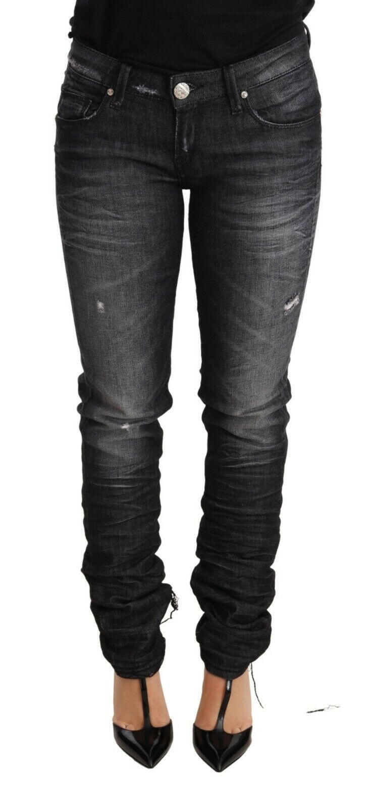 Acht Black Washed Cotton Low Waist Skinny Denim Trouser Jeans -   -  Acht.