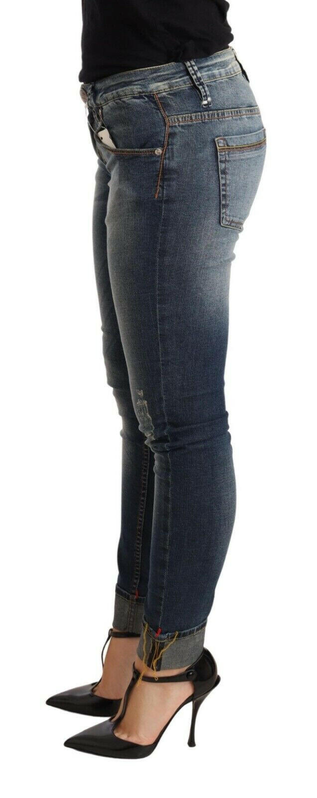 Acht Blue Washed Cotton Low Waist Skinny Denim Women Trouser Jeans -   -  Acht.