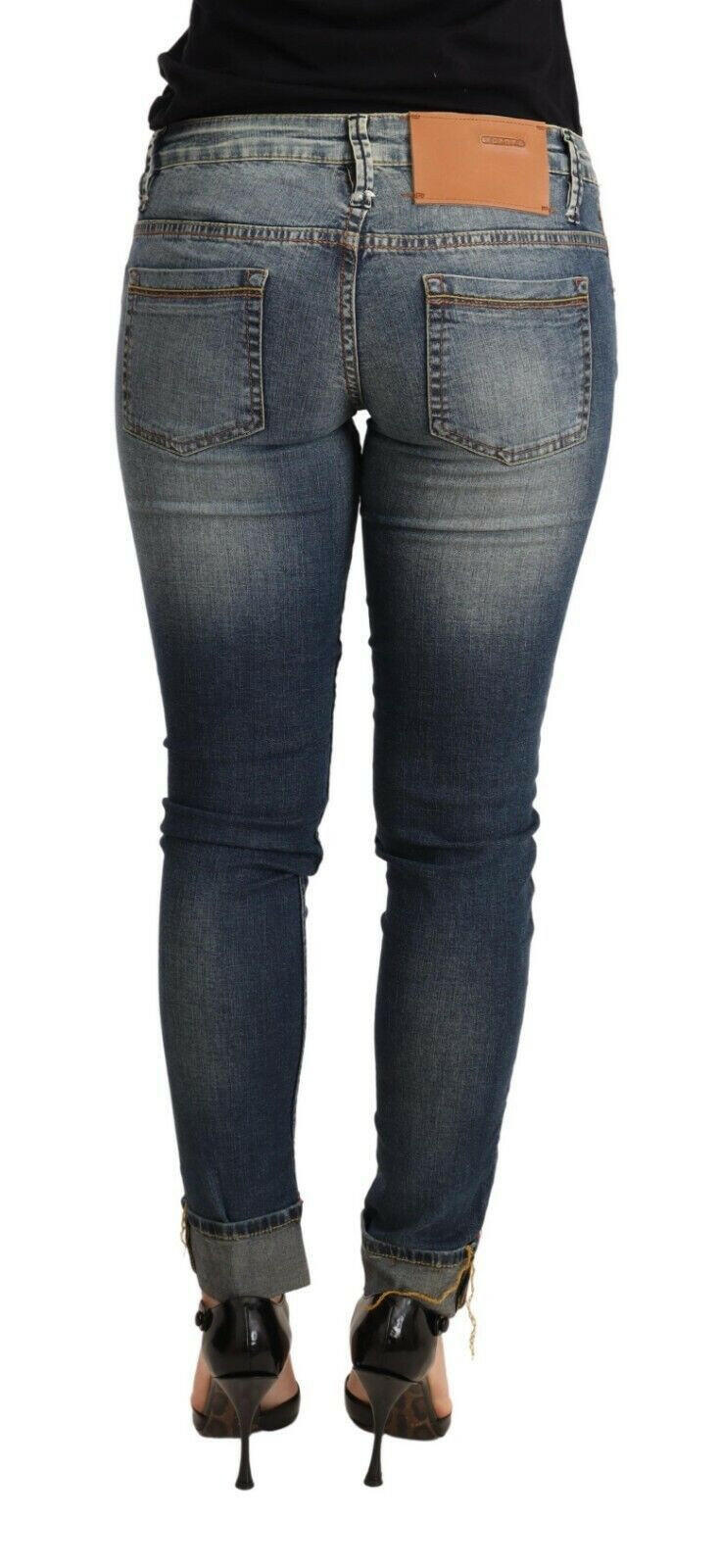 Acht Blue Washed Cotton Low Waist Skinny Denim Women Trouser Jeans -   -  Acht.