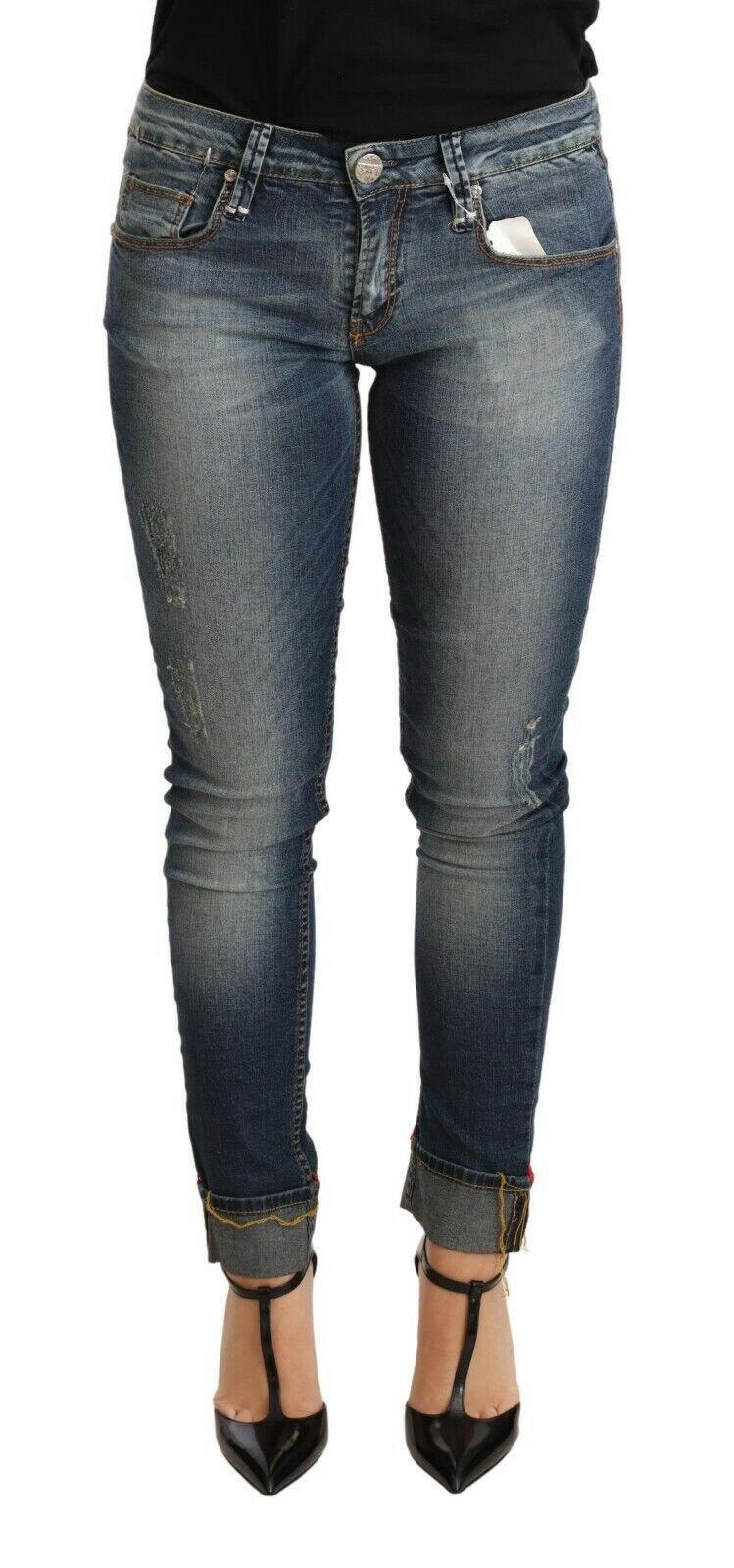 Acht Blue Washed Cotton Low Waist Skinny Denim Women Trouser Jeans -   -  Acht.