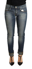 Acht Blue Washed Cotton Low Waist Skinny Denim Women Trouser Jeans -   -  Acht.