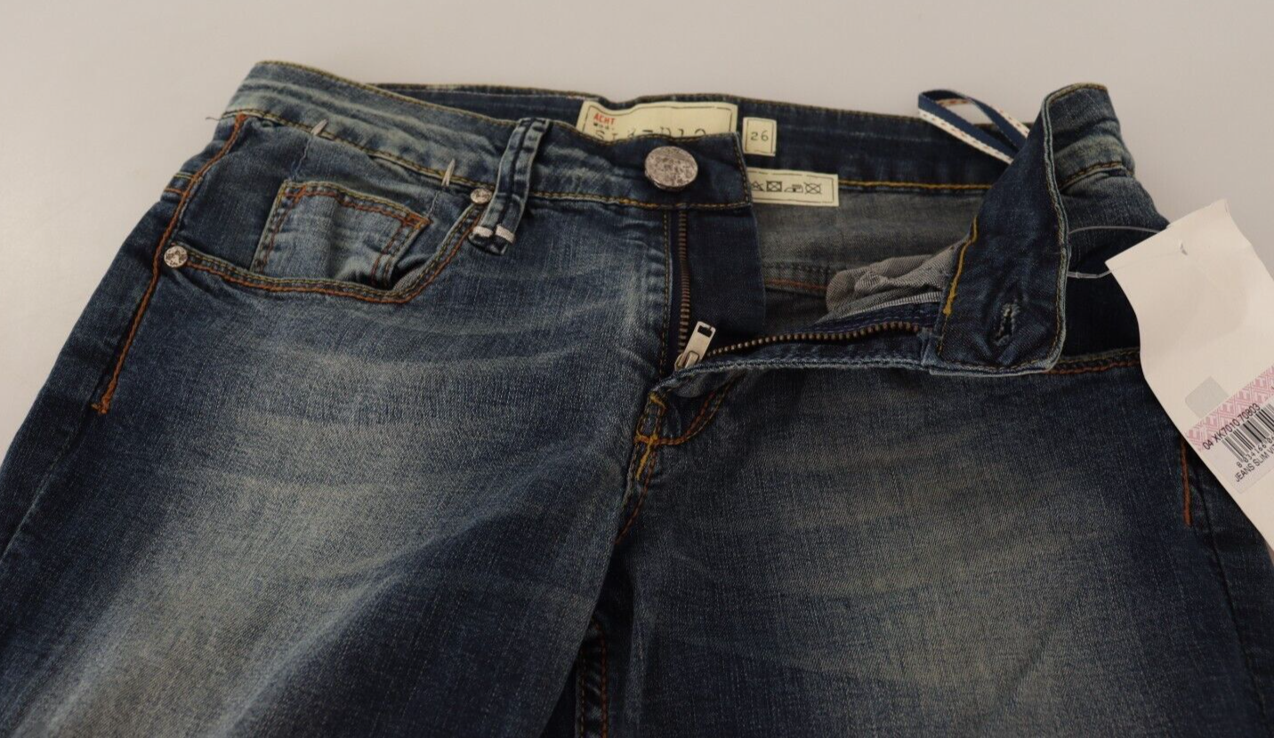 Acht Blue Washed Cotton Low Waist Skinny Denim Women Trouser Jeans -   -  Acht.
