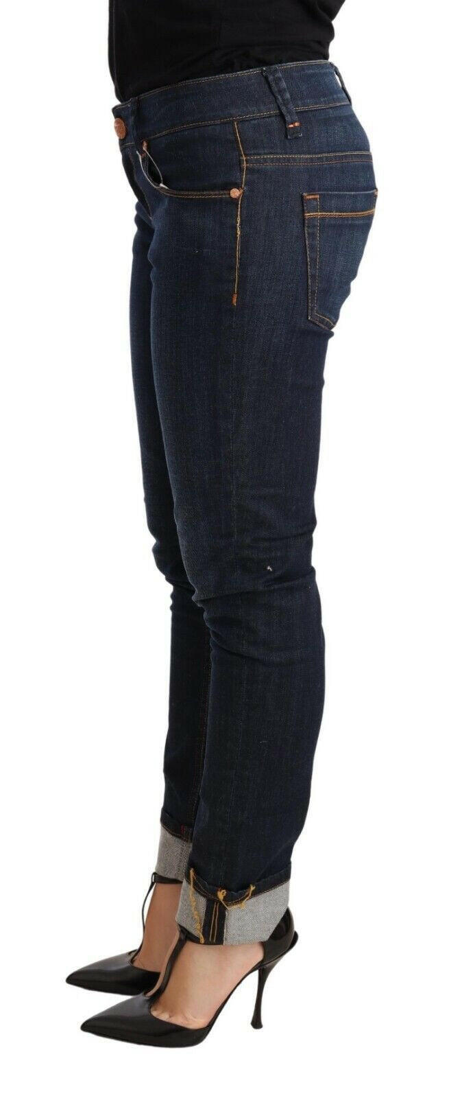 Acht Blue Washed Cotton Low Waist Skinny Denim Women Trouser Jeans -   -  Acht.