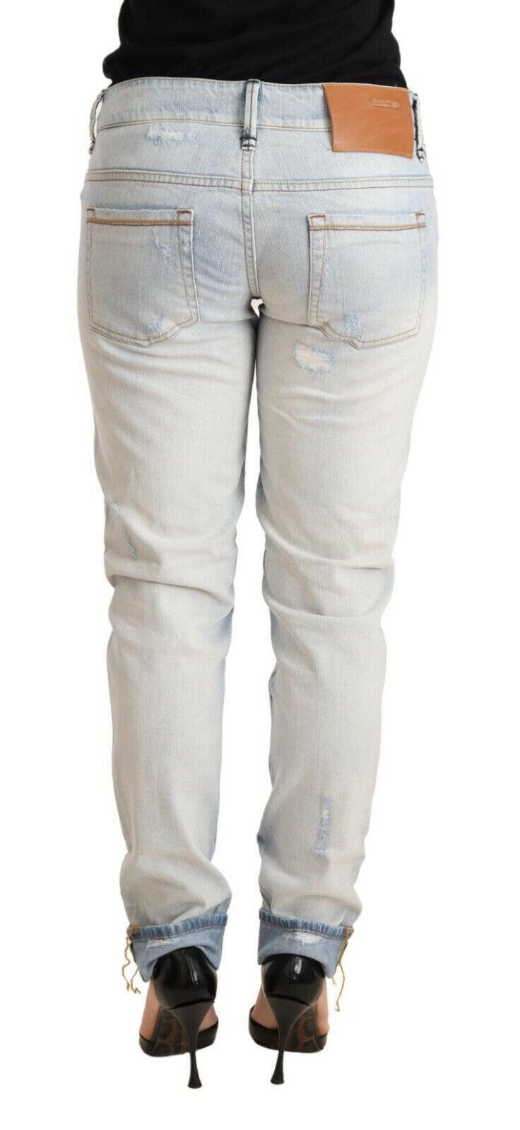 Acht Light Blue Distressed Cotton Folded Hem Denim Trouser Jeans -   -  Acht.