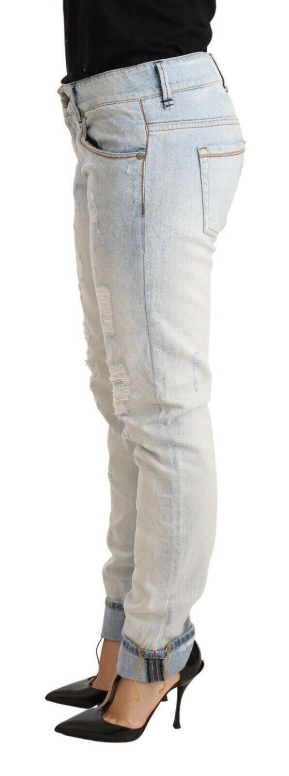 Acht Light Blue Distressed Cotton Folded Hem Denim Trouser Jeans -   -  Acht.
