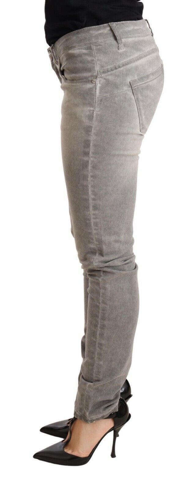 Acht Light Gray Washed Cotton Slim Fit Denim Women Trouser Jeans -   -  Acht.