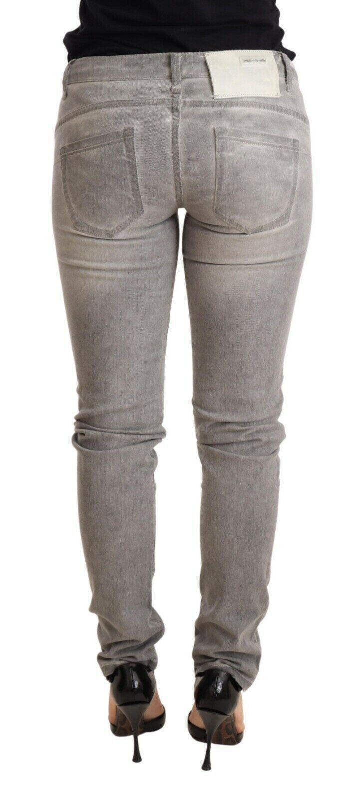 Acht Light Gray Washed Cotton Slim Fit Denim Women Trouser Jeans -   -  Acht.