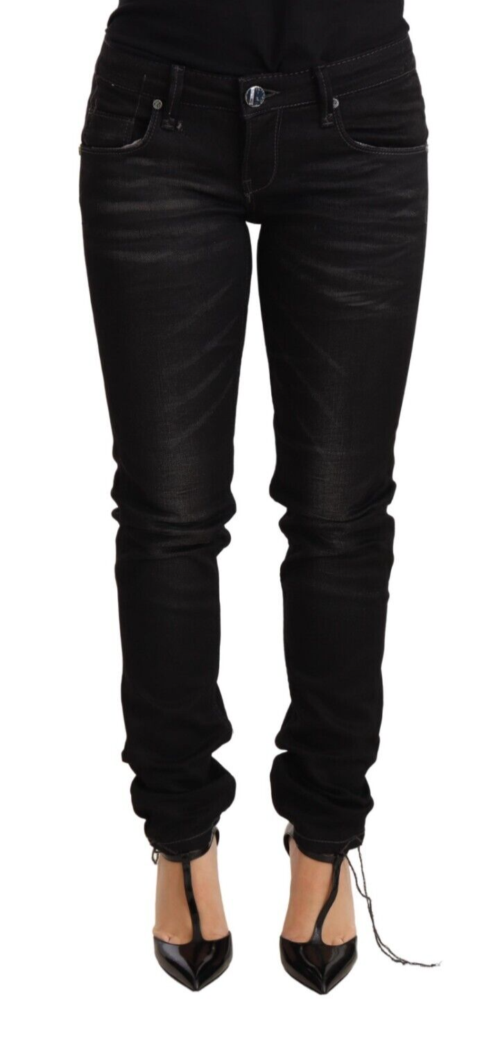 Acht Black Washed Cotton Slim Fit Denim Low Waist Trouser Jeans -   -  Acht.