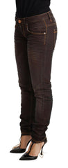 Acht Brown Washed Cotton Slim Fit Denim Low Waist Trouser Jeans -   -  Acht.
