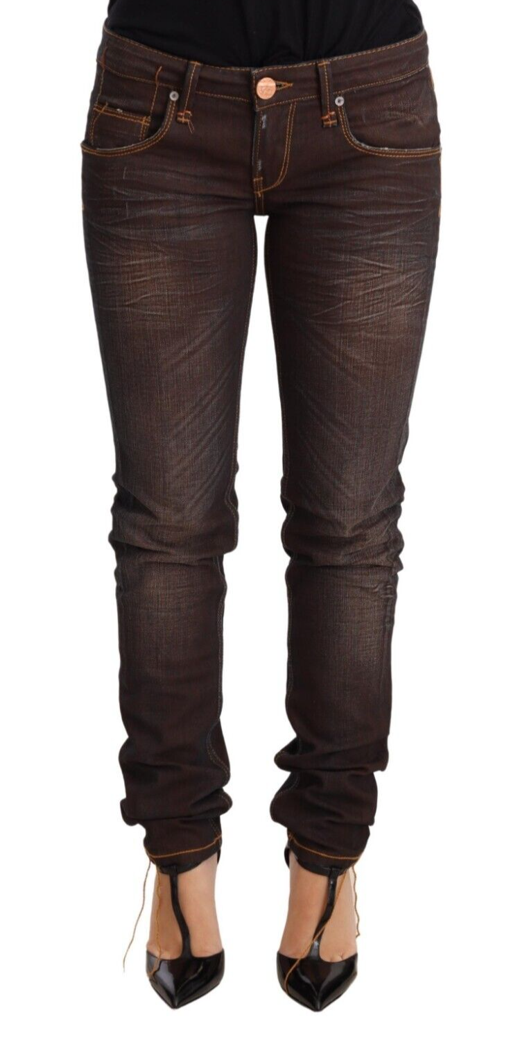 Acht Brown Washed Cotton Slim Fit Denim Low Waist Trouser Jeans -   -  Acht.