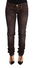 Acht Brown Washed Cotton Slim Fit Denim Low Waist Trouser Jeans -   -  Acht.