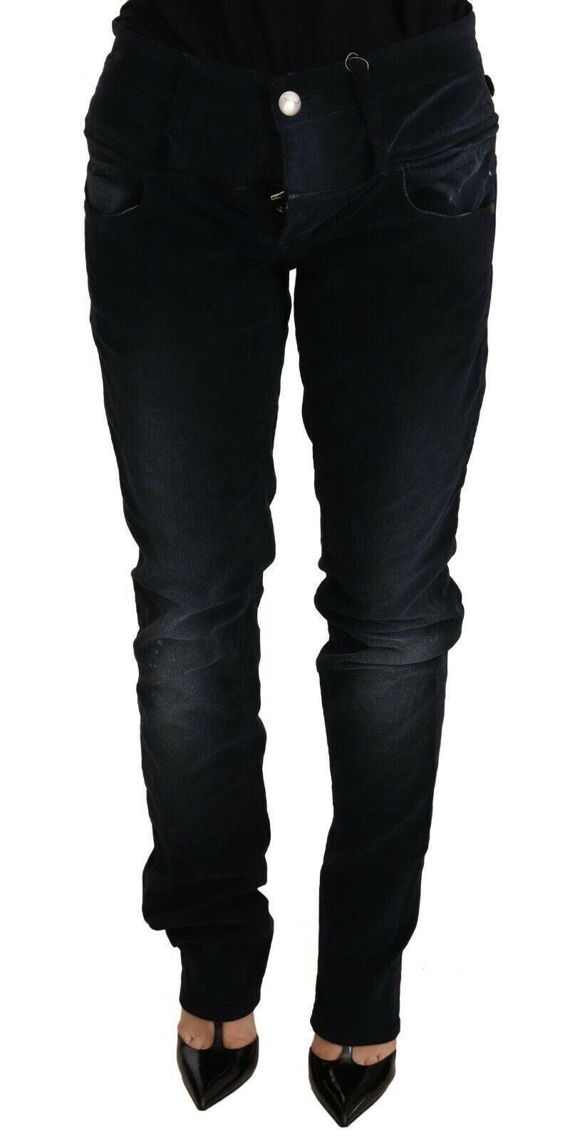 Acht Blue Washed Cotton Denim Low Waist Loose Fit Trousers Jeans -   -  Acht.