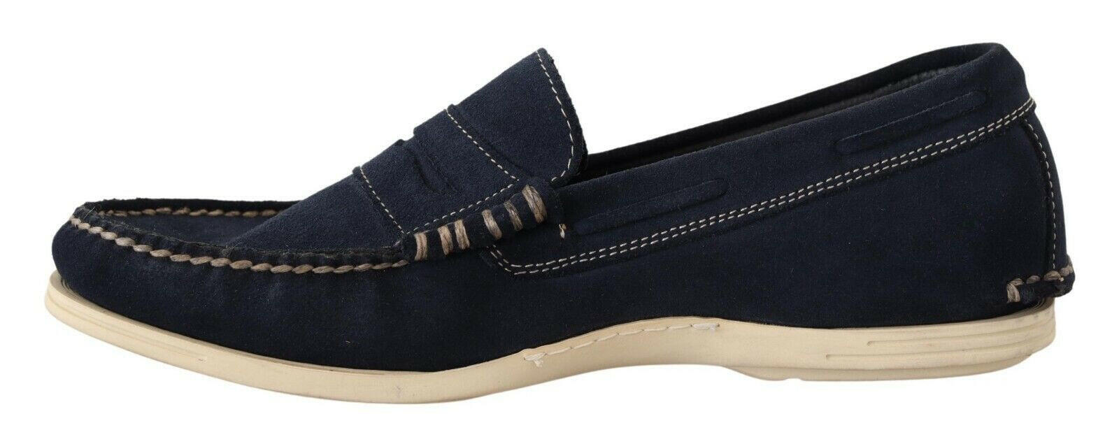 Pollini Blue Suede Low Top Mocassin Loafers Casual Men Shoes -   -  Pollini.