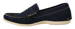 Pollini Blue Suede Low Top Mocassin Loafers Casual Men Shoes -   -  Pollini.