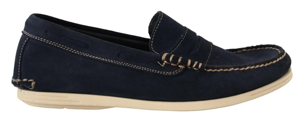 Pollini Blue Suede Low Top Mocassin Loafers Casual Men Shoes -   -  Pollini.