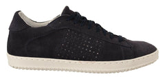 La Scarpa Italiana Black Suede Perforated Lace Up Sneakers Shoes -   -  La Scarpa Italiana.
