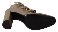 MY TWIN Brown Leather Block Heels Multi Buckle Pumps Shoes -   -  MY TWIN.