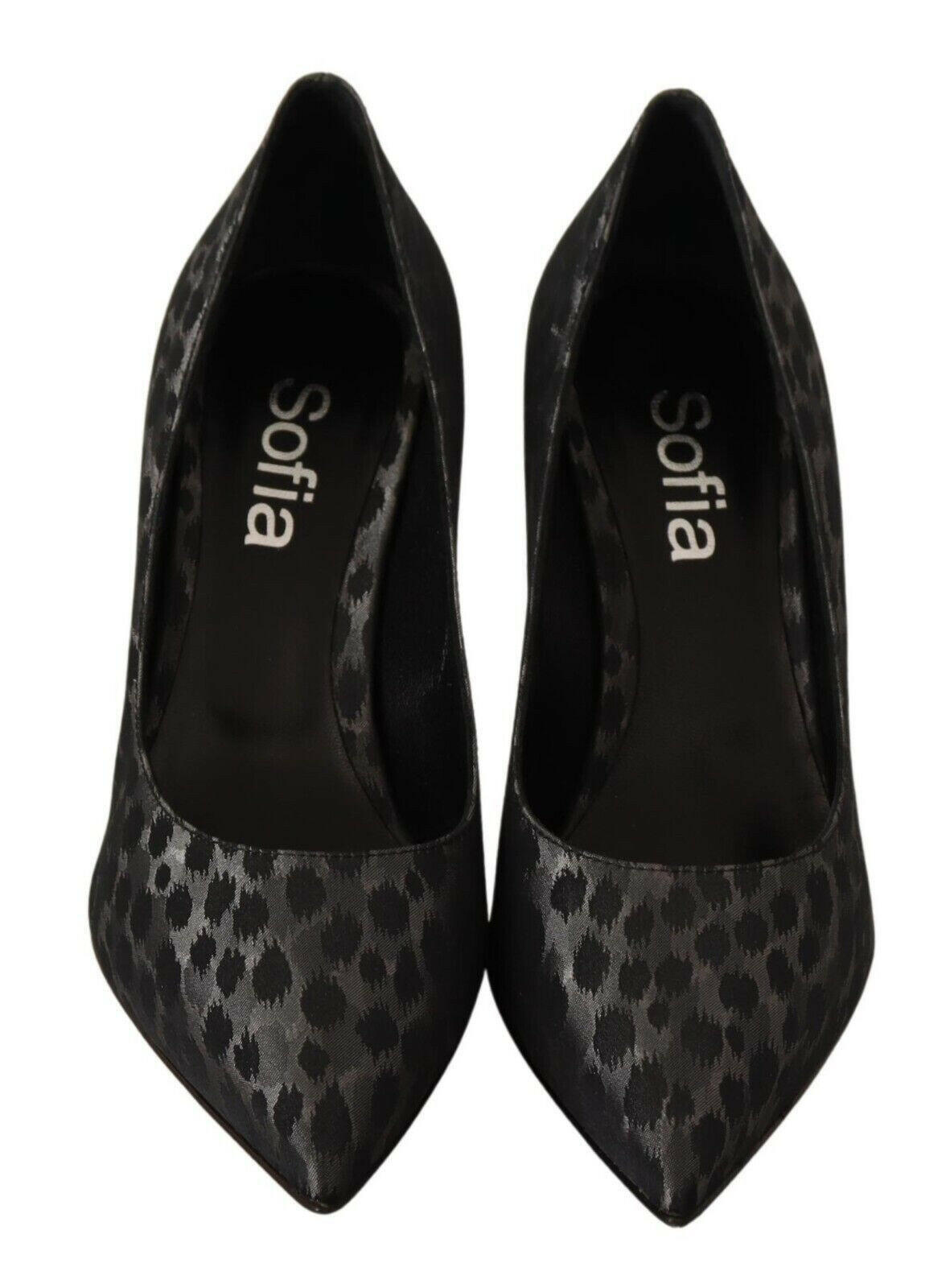 Sofia Black Leopard Leather Stiletto High Heels Pumps Shoes -   -  Sofia.